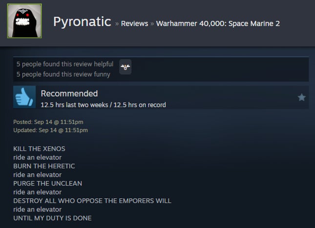 Screenshot of the article titled Warhammer 40,000: Space Marine 2, As Reported by Steam Reviews